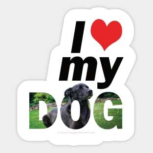 I love (heart) my dog - black labrador oil painting word art Sticker